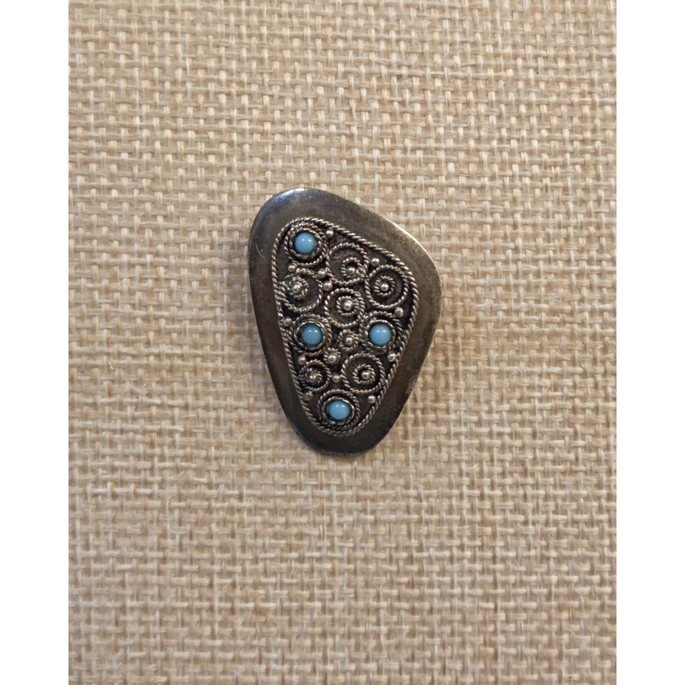 Vintage Sterling Silver & Turquoise Brooch & Pendant Modernist Israel 925